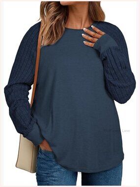 Plus Size Women Crewneck Raglan Long Sleeve Top Loose Fit Tunic